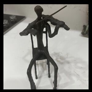Violin Sculpture 9" Playing Man Musical Music Bronzed Metal Gift Decor